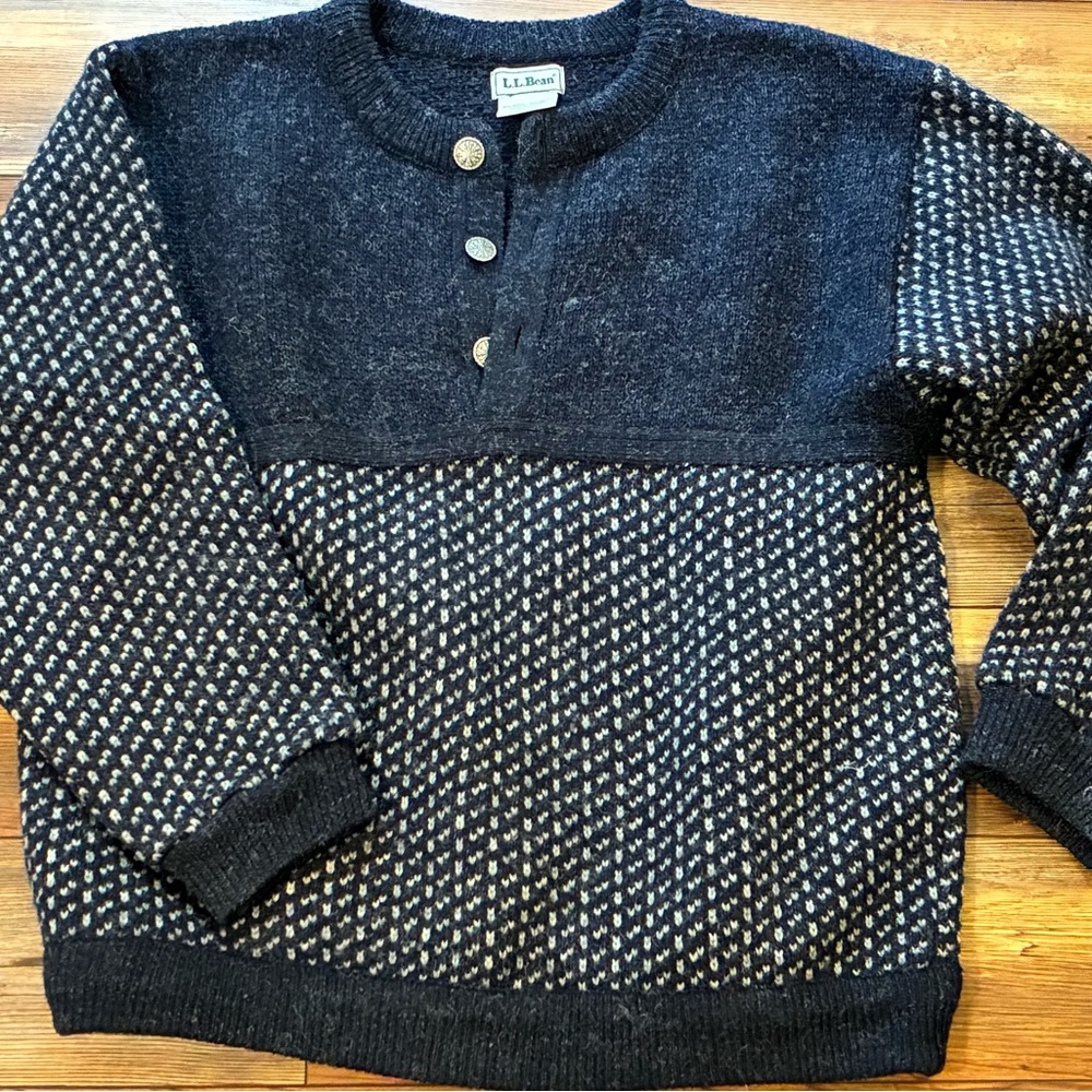 Vintage L.L.Bean Norway Wool Birdseye Nordic Fisherman Jumper Men’s Tall L - Picture 3 of 14